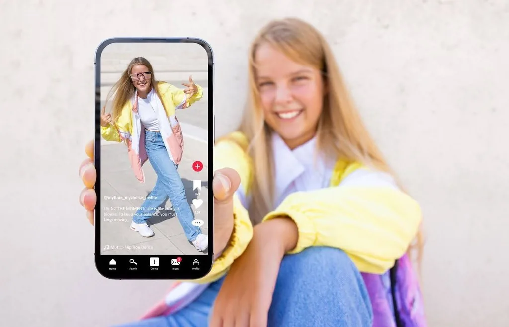 a teenage girl shows her tiktok video