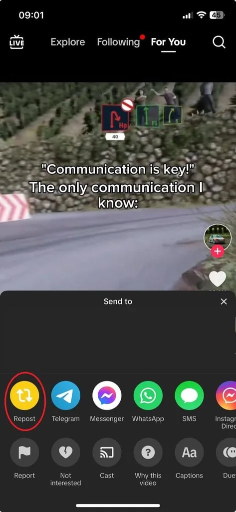 repost button on tiktok