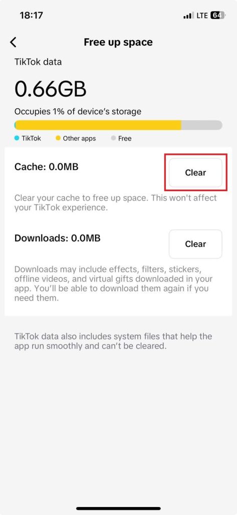 clear cache button on tiktok 