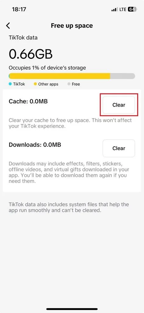 clear cache button on tiktok 
