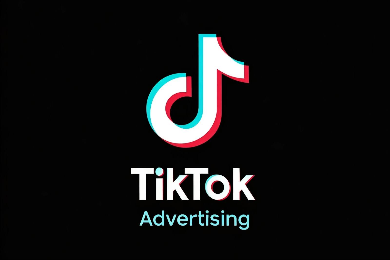 Black background featuring the TikTok logo and the text 'TikTok Advertising' in white and light blue.
