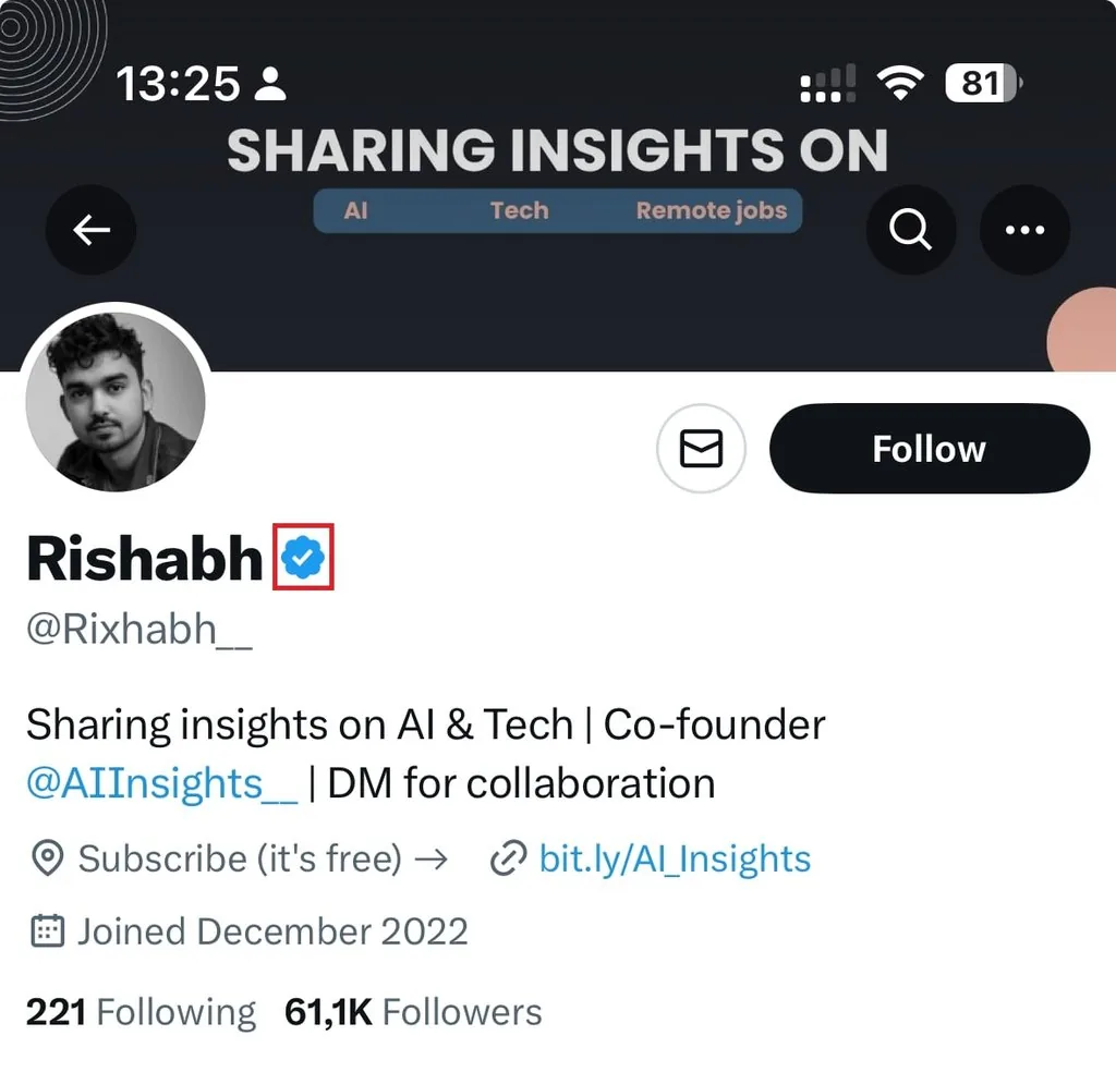 a twitter account with blue checkmark