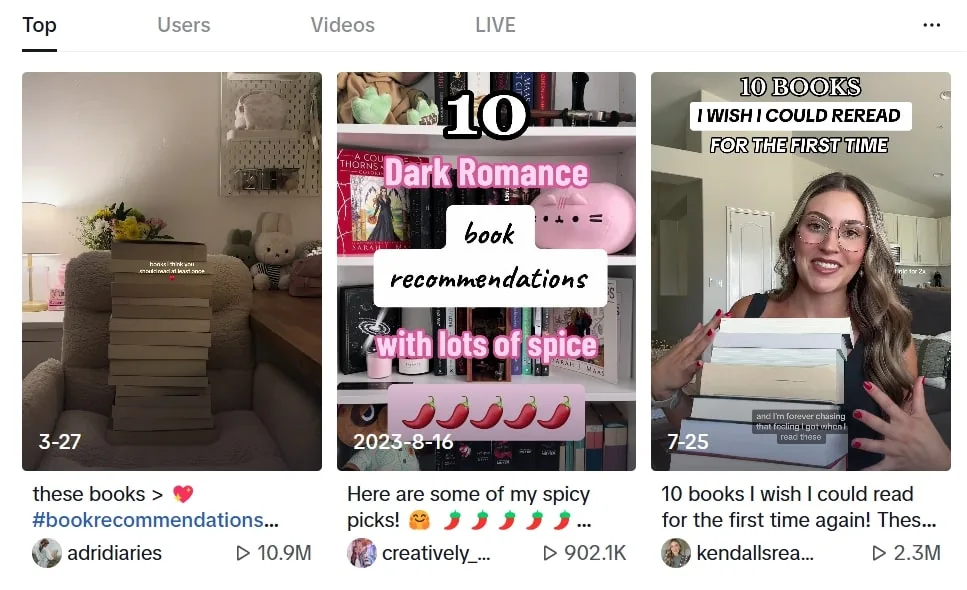 tiktoks with book content 