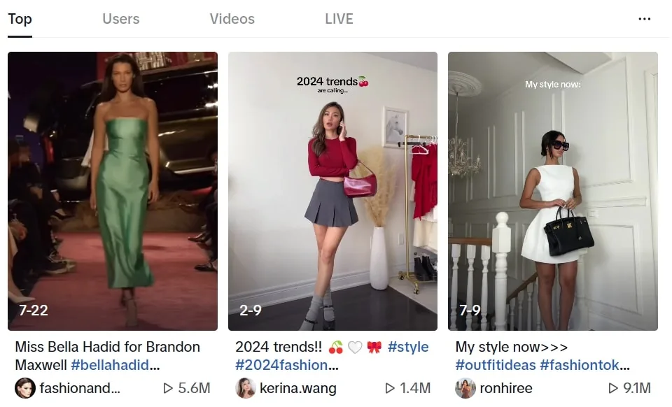 tiktoks with fashion content 