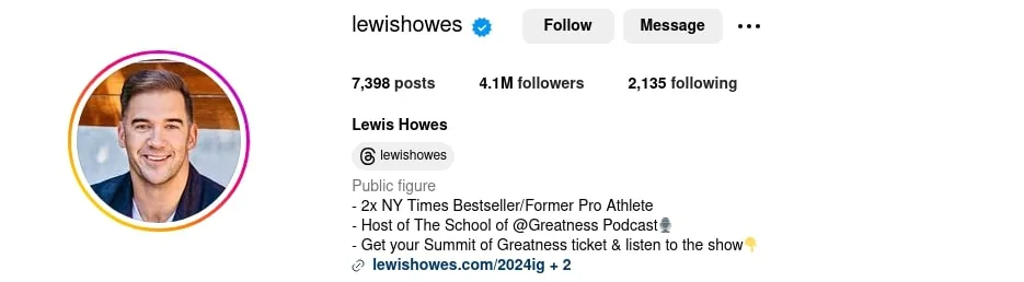 Lewis Howes personal brand bio