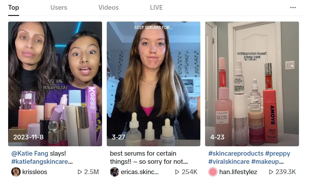 tiktoks with skincare and makeup content 