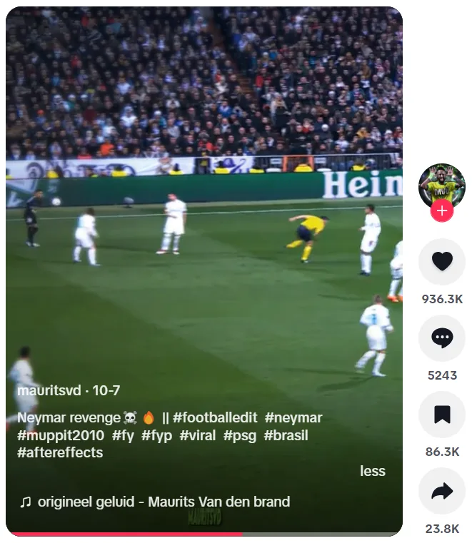 a tiktok video with hashtags, song, and other details