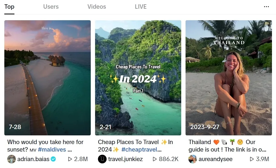 tiktoks with travel content 