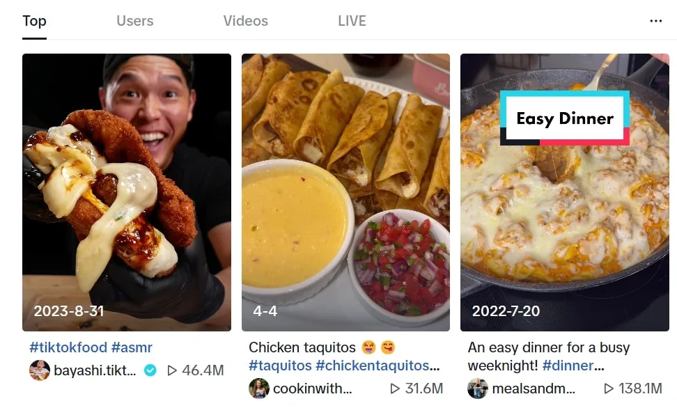 tiktoks with food content