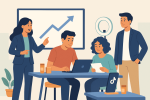Alt text: Team working on a TikTok influencer campaign in a modern office setting.