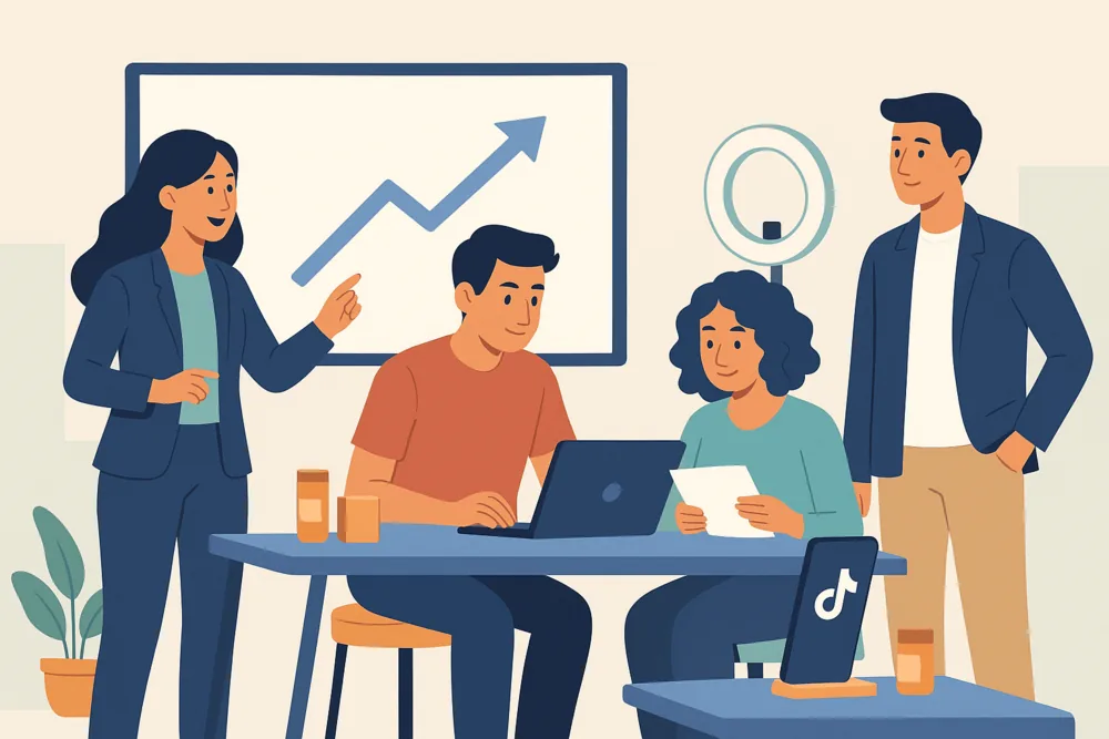 Alt text: Team working on a TikTok influencer campaign in a modern office setting.