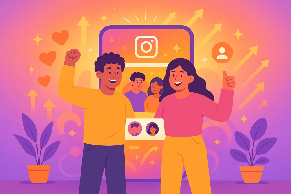 Two creators celebrating a successful Instagram collaboration.