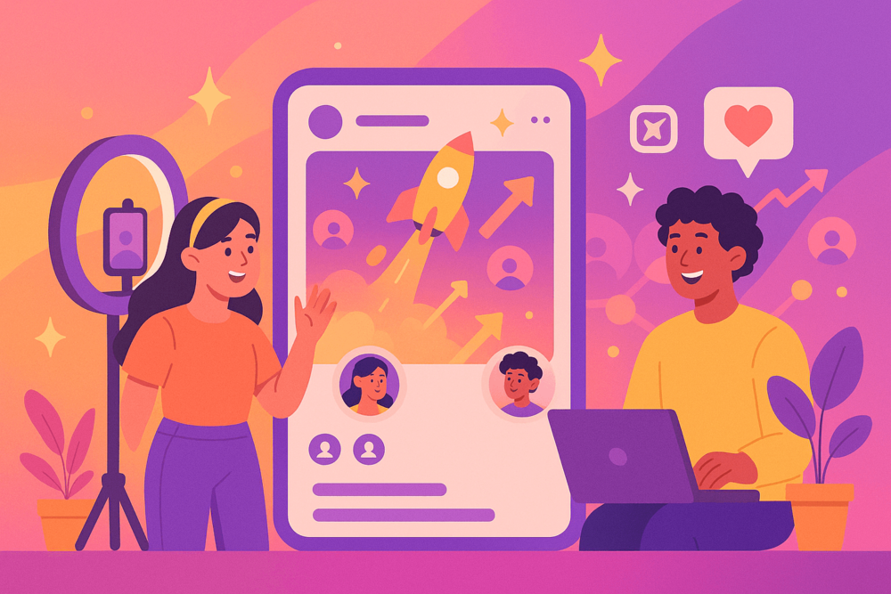 Two creators preparing an Instagram Reel to boost engagement.