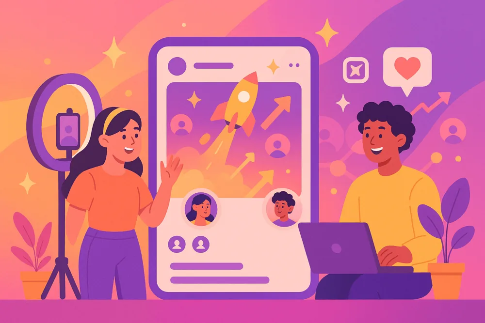 Two creators preparing an Instagram Reel to boost engagement.