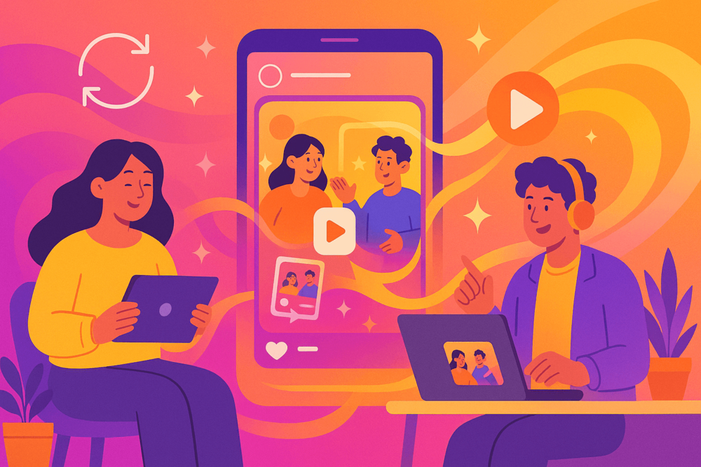 Two creators remixing and saving a shared Instagram Reel.