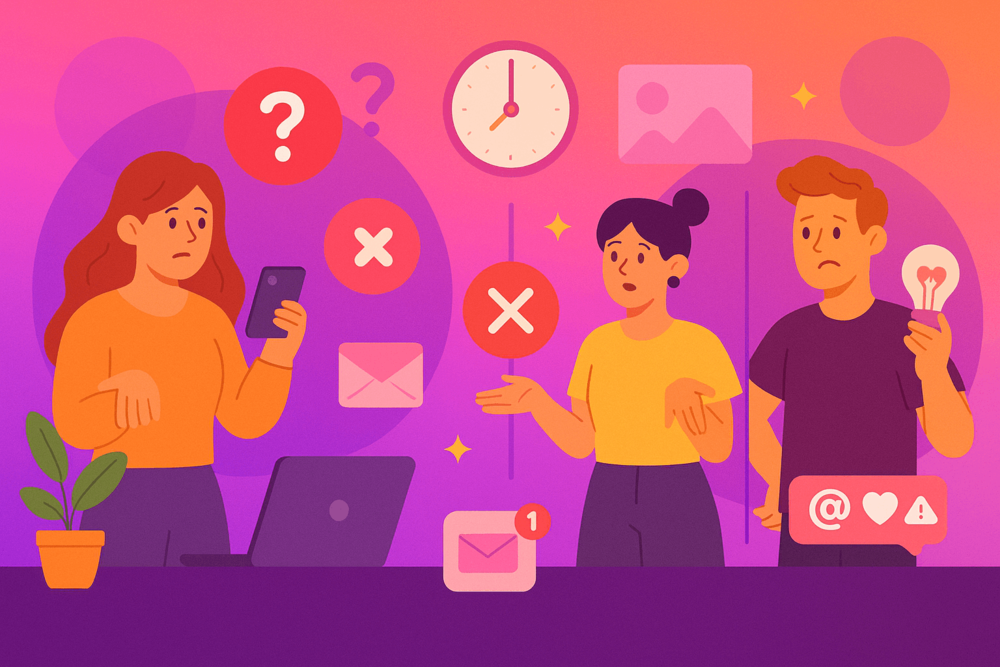 Creators discussing Instagram collab mistakes like poor timing and unclear plans.