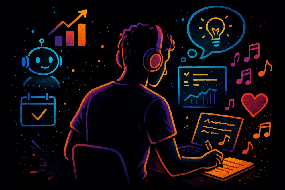 Artist balancing AI tools with personal storytelling.