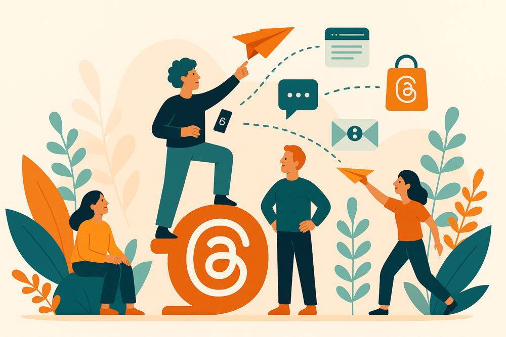People using Threads to share ideas and drive traffic to monetization channels illustration