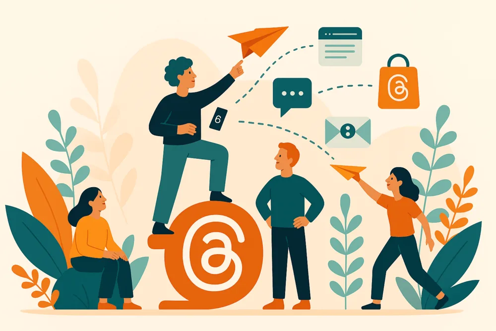 People using Threads to share ideas and drive traffic to monetization channels illustration