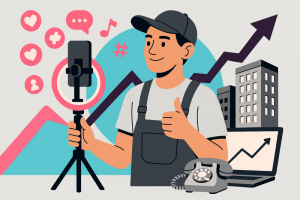 TikTok creator filming with ring light and growth icons