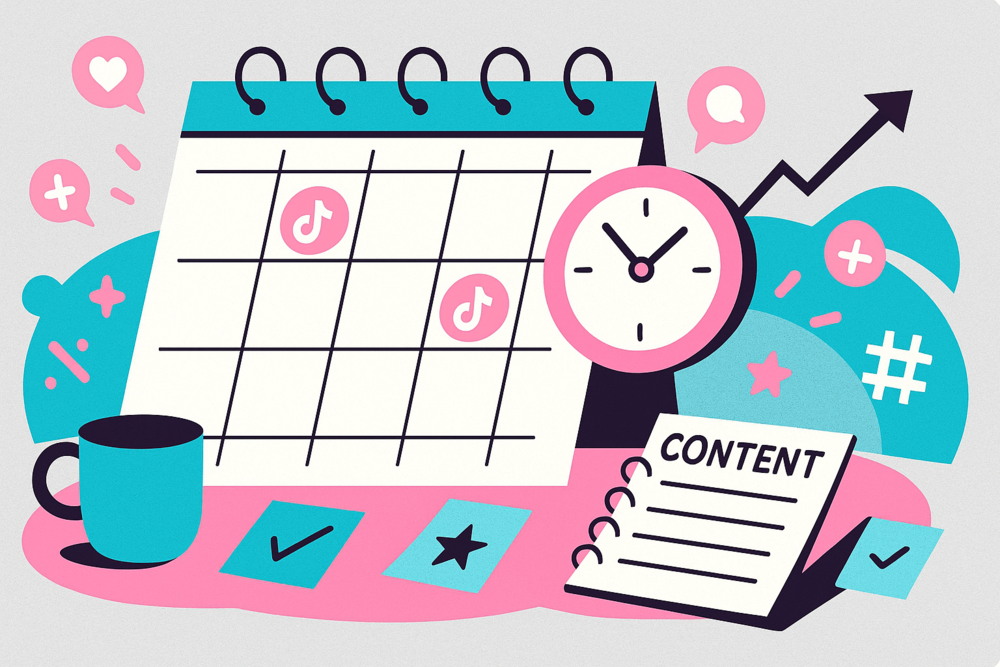 Content calendar and clock for TikTok posting schedule