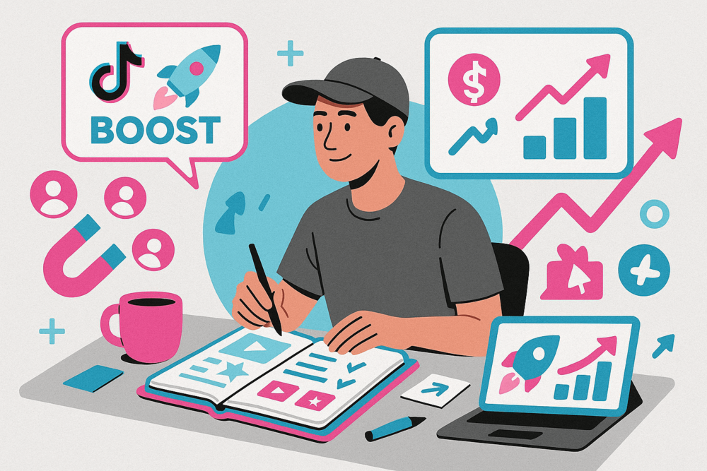 TikTok creator planning content strategy with growth tools and analytics