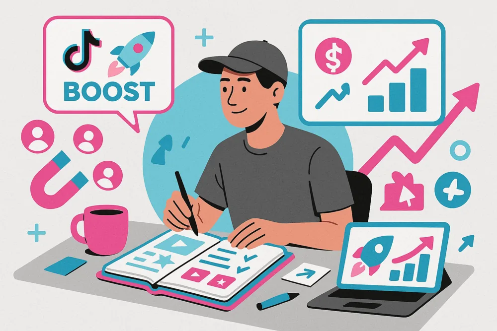 TikTok creator planning content strategy with growth tools and analytics
