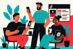 TikTok creators using hashtags illustration
