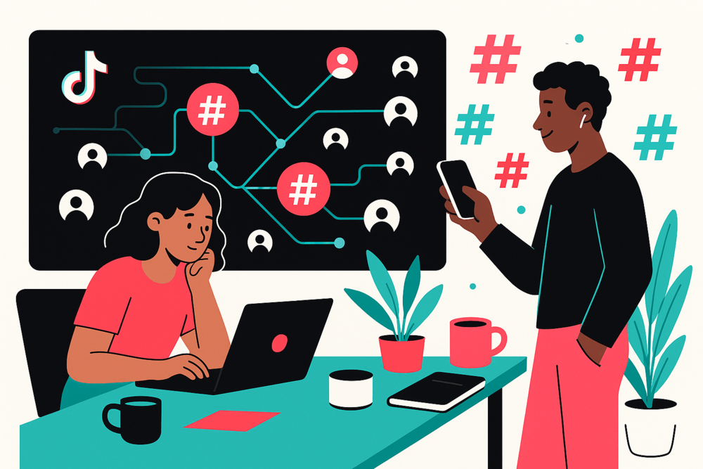 TikTok algorithm and hashtags illustration