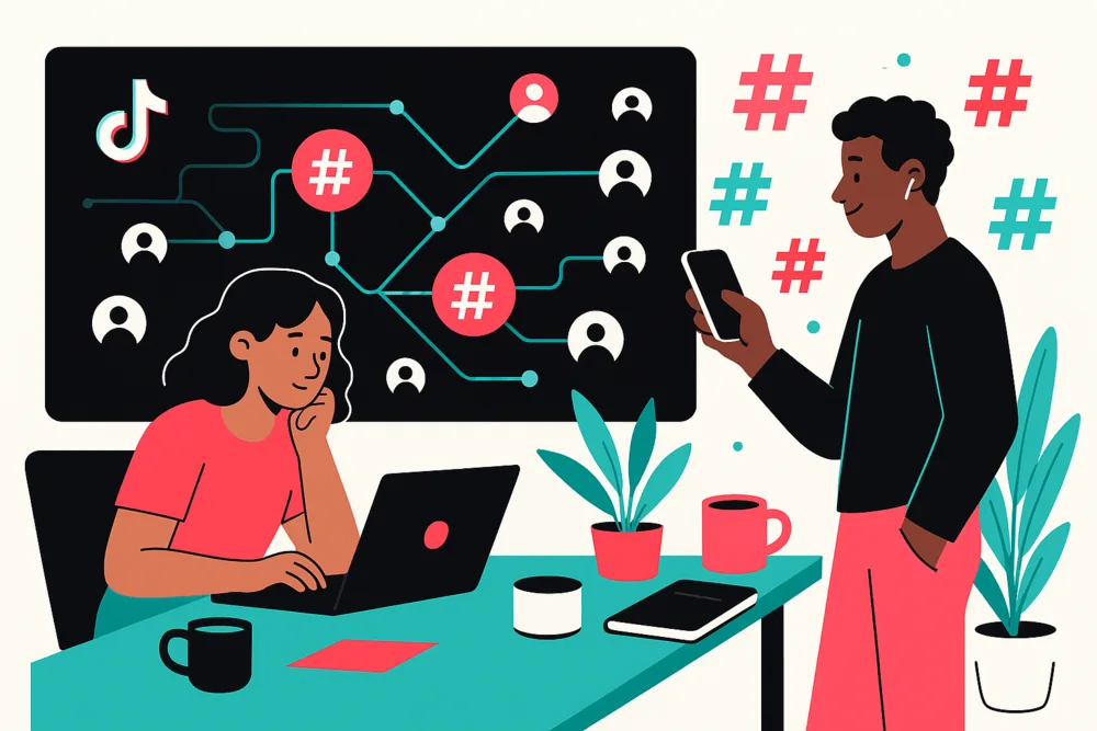 TikTok algorithm and hashtags illustration