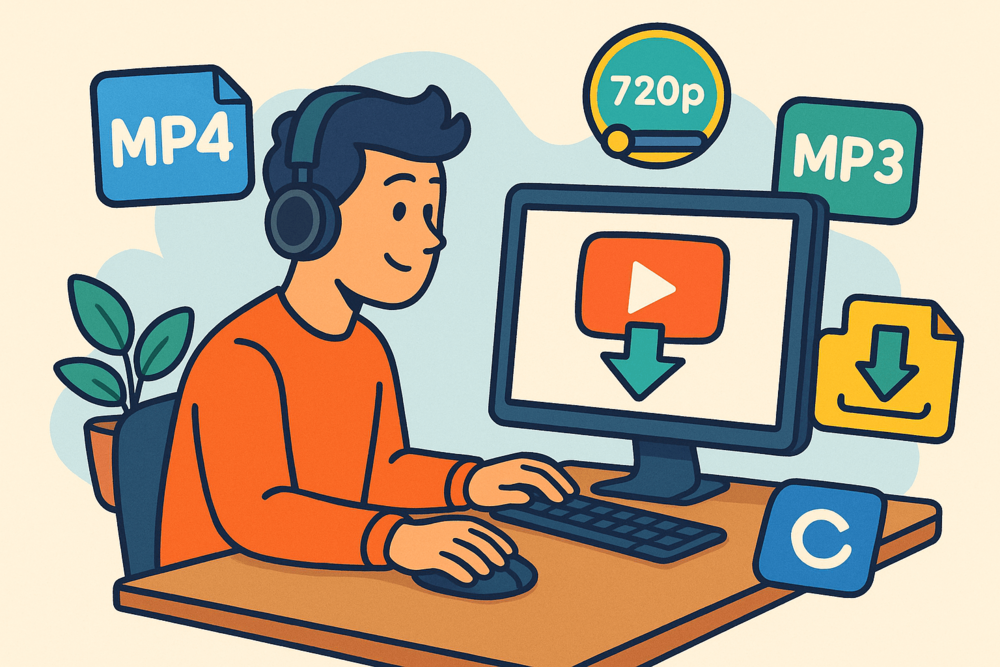 Person using online YouTube video converter illustration