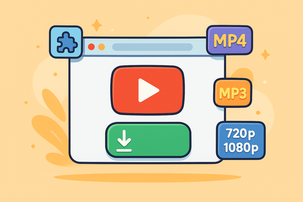 Browser extension YouTube downloader illustration.