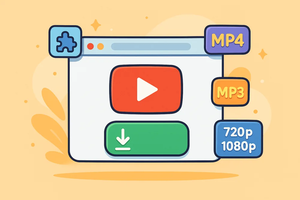Browser extension YouTube downloader illustration.