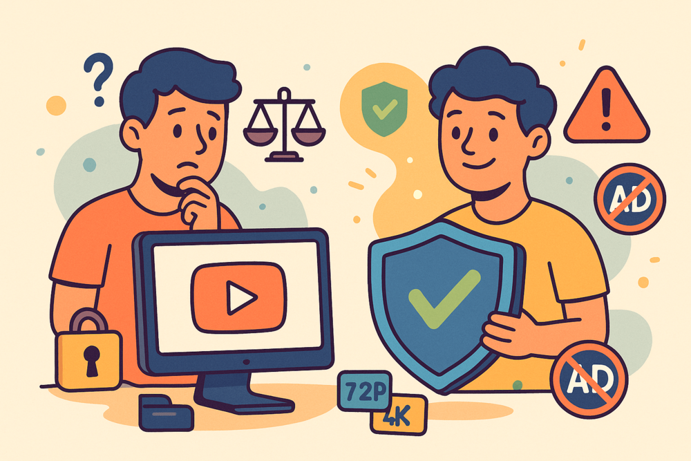 Illustration of YouTube download legality and safety considerations.