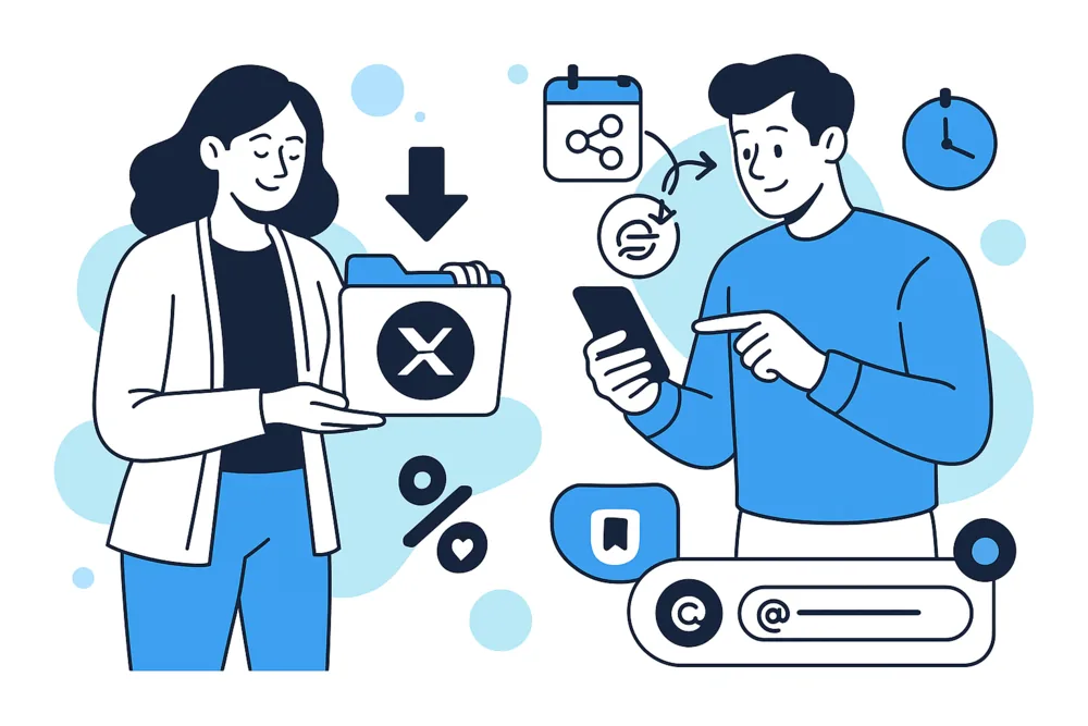Illustration showing steps to prepare before deleting a Twitter (X) account.