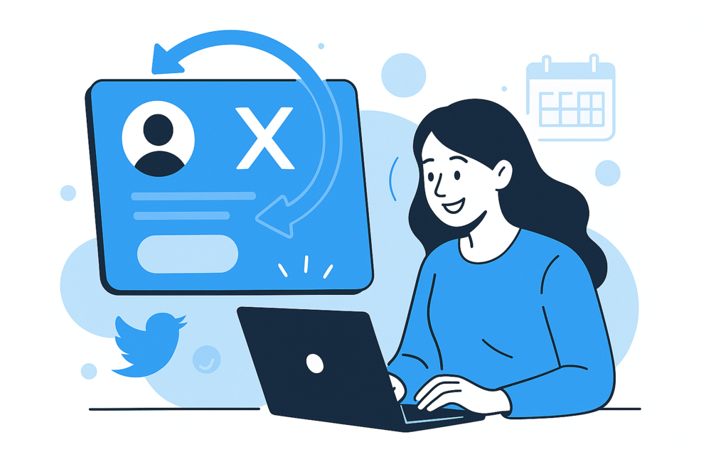 Illustration showing Twitter (X) account reactivation process.