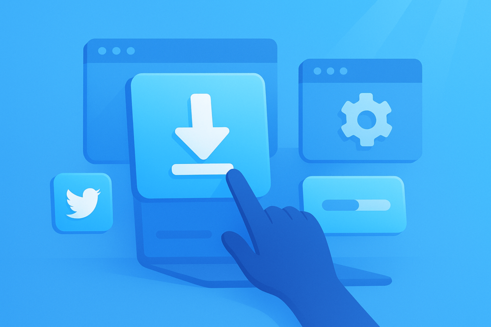Floating browser windows and icons representing different free tools to download Twitter GIFs.