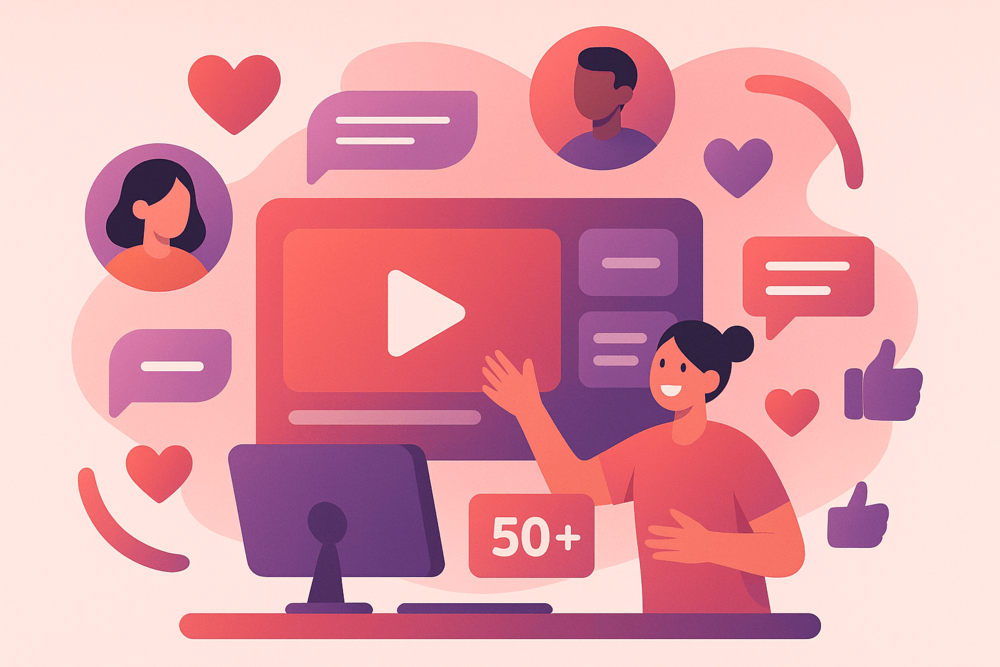 Floating avatars and chat icons around live video screen