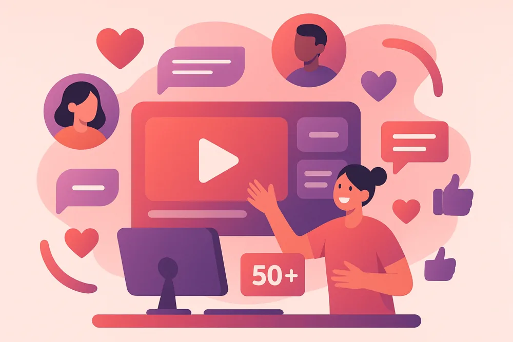 Floating avatars and chat icons around live video screen