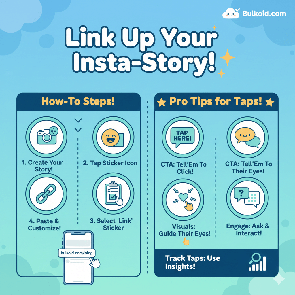 How to add links to Instagram story - Bulkoid Infographic
