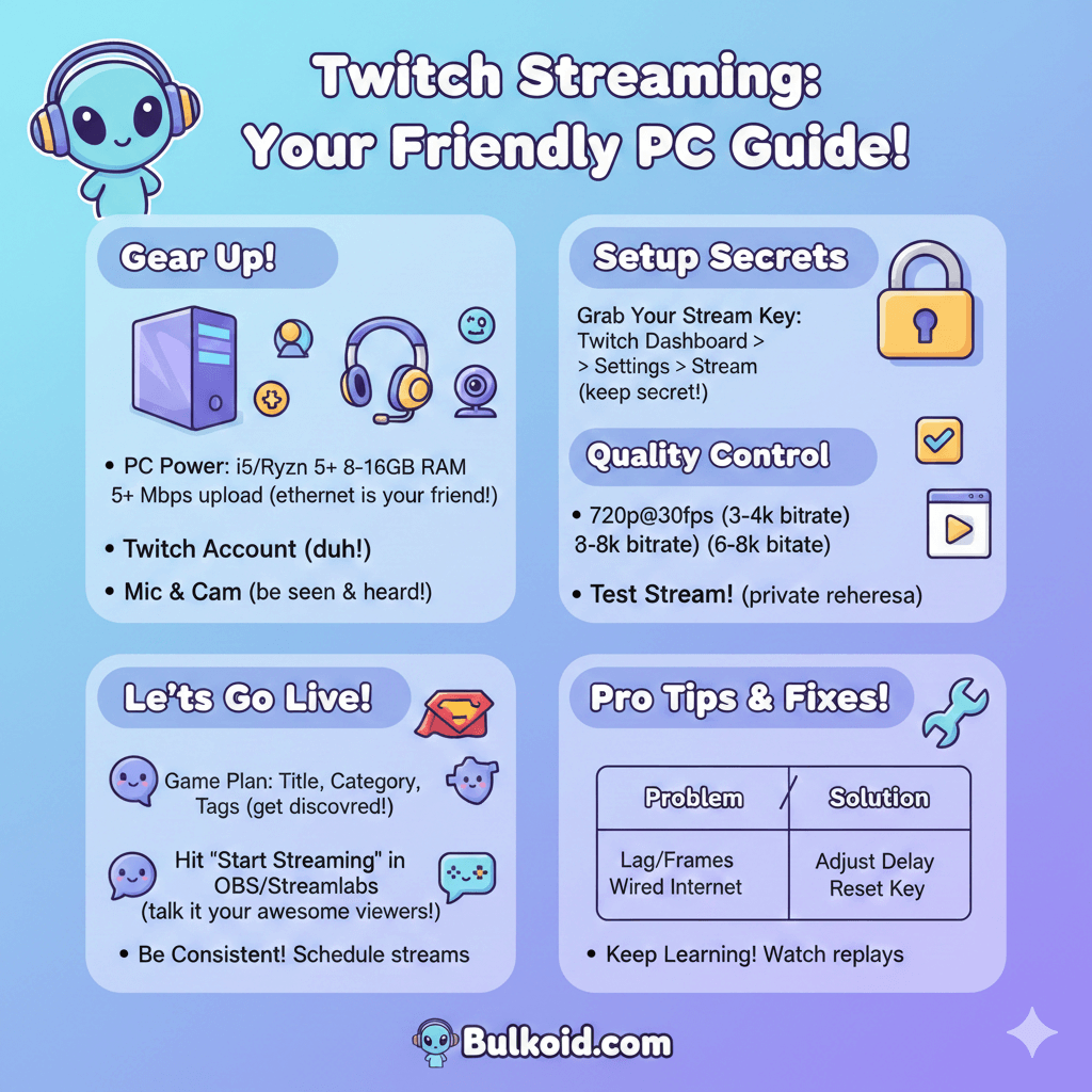 How to stream on twitch pc - Bulkoid Infographic