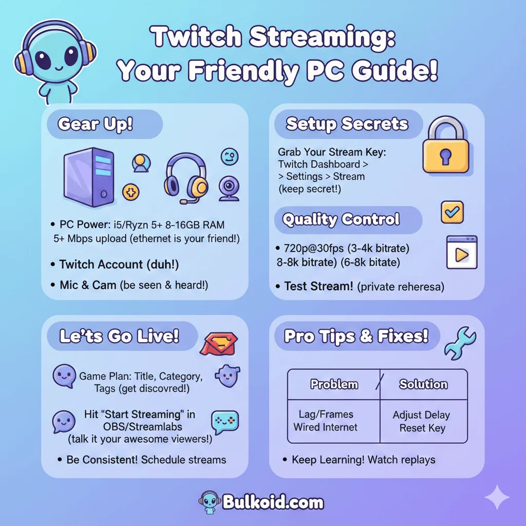 How to stream on twitch pc - Bulkoid Infographic