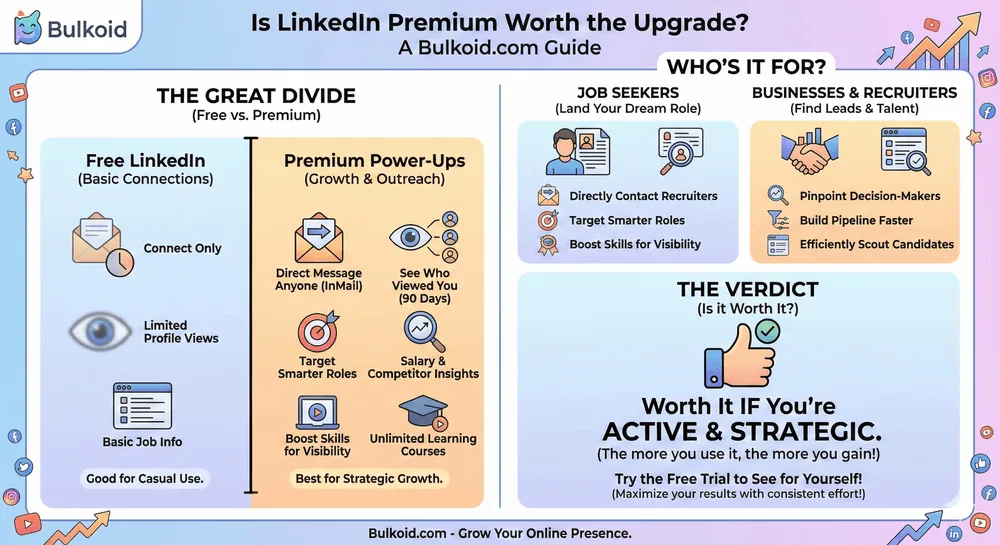 Is LinkedIn premium worth it - Bulkoid Infographic