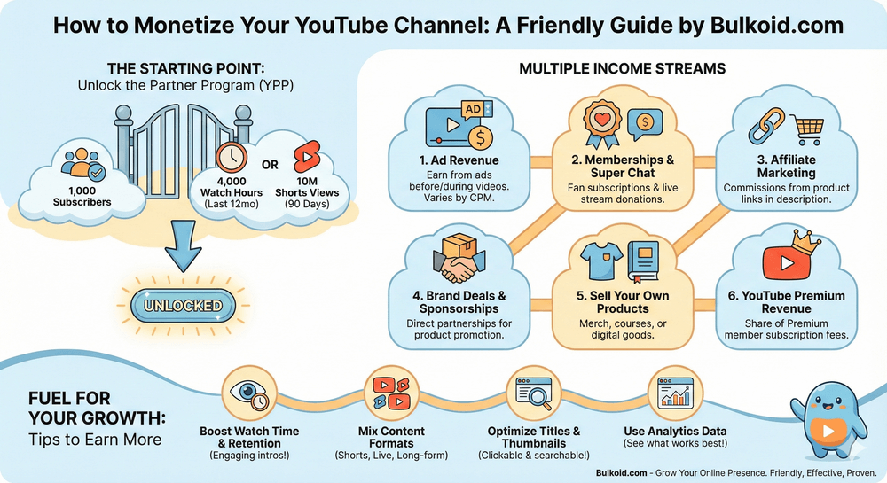 How to make money on Youtube - Bulkoid Infographic