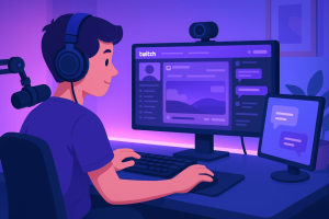 beginner twitch pc streaming setup with monitor and chat screen