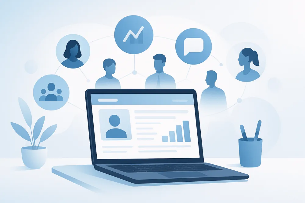 LinkedIn Premium concept illustration showing networking and profile insights.