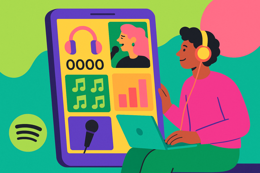 User viewing Spotify stats on a large phone screen, related to when does Spotify Wrapped stop tracking.