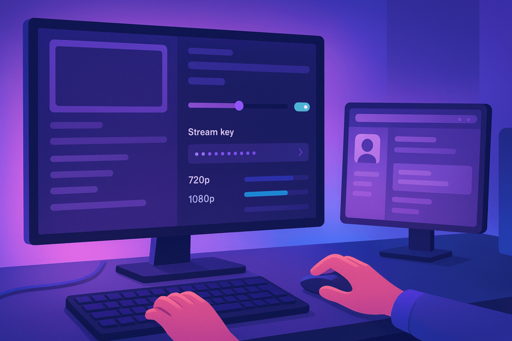 twitch stream key settings screen with quality options