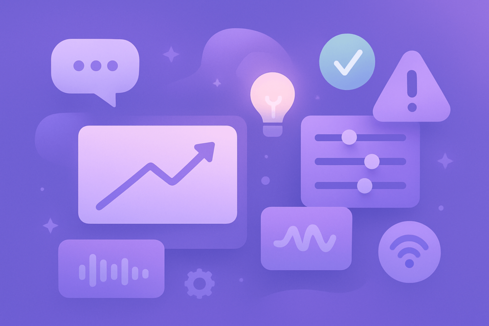 abstract twitch troubleshooting icons with charts and alerts