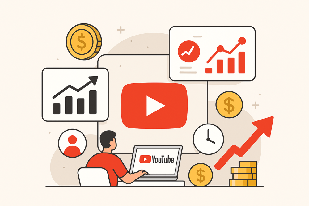 YouTube dashboard showing subscriber and watch hour goals